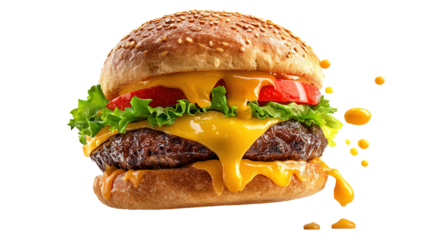 big fresh burger with cheese and bacon isolated on white background