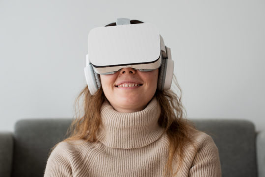 Woman with png VR headset entertainment technology