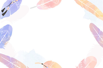 Hand drawn feather frame png Boho style