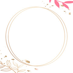 PNG frame round gold circle with pink leaves