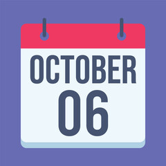 6 October Calendar. Blue Background. Isolated Vector Calendar.