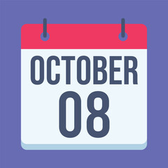 8 October Indian Air Force Day Calendar. Blue Background. Isolated Vector Calendar.