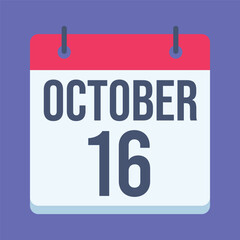 16 October World Food Day Calendar. Blue Background. Isolated Vector Calendar.