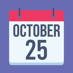 25 October Calendar. Blue Background. Isolated Vector Calendar.