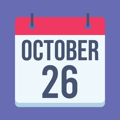 26 October Calendar. Blue Background. Isolated Vector Calendar.