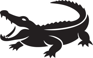 Alligator with open mouth silhouette design, Crocodile black vector reptile illustration