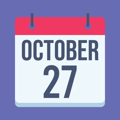 27 October Calendar. Blue Background. Isolated Vector Calendar.