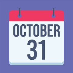31 October Halloween Calendar. Blue Background. Isolated Vector Calendar.
