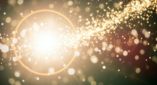 Radiant celestial celebration of light, with a stream of golden bokeh and glitter creating a magical and festive abstract background - Powered by Adobe