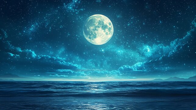 Night view of the ocean under the moonlight