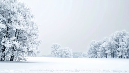 Fototapeta premium Snowy winter wonderland landscape serene nature scene tranquil environment minimalist viewpoint peaceful concept