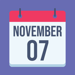 7 November Calendar. Blue Background. Isolated Vector Calendar.