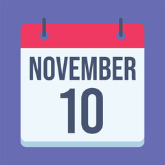 10 November World Science Day for Peace and Development Calendar. Blue Background. Isolated Vector Calendar.