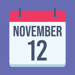 12 November World Pneumonia Day Calendar. Blue Background. Isolated Vector Calendar.