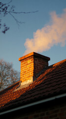 Hyperrealistic image of steam billowing from a factory vent at sunrise, highlighting industrial activity, morning light, and atmospheric haze for a dramatic visual effect.