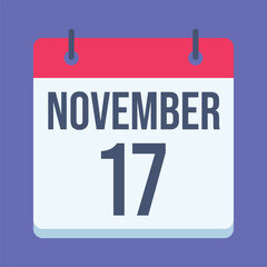 17 November International Students Day Calendar. Blue Background. Isolated Vector Calendar.