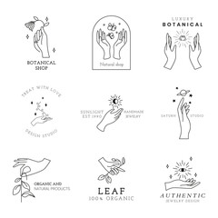 Hand logo png sticker, aesthetic line art design