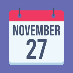 27 November Calendar. Blue Background. Isolated Vector Calendar.