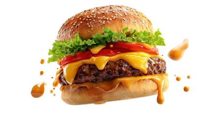 big fresh burger with cheese and bacon isolated on white background