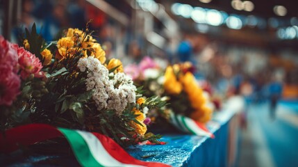 Obraz premium Award flowers with ribbons of the Italian flag