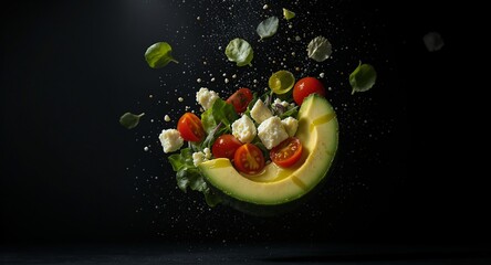 Fresh avocado salad explosion with vegetables