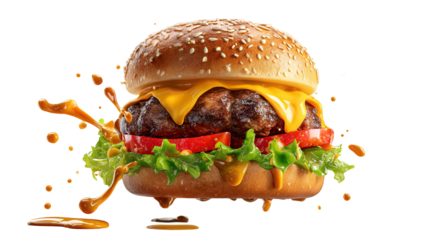 big fresh burger with cheese and bacon isolated on white background