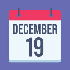 19 December Calendar. Blue Background. Isolated Vector Calendar.