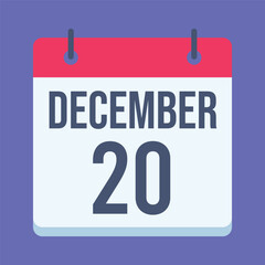 20 December International Human Solidarity Day Calendar. Blue Background. Isolated Vector Calendar.