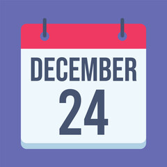 24 December Christmas Eve Calendar. Blue Background. Isolated Vector Calendar.