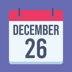 26 December Boxing Day Calendar. Blue Background. Isolated Vector Calendar.