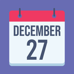 27 December Calendar. Blue Background. Isolated Vector Calendar.