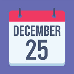 25 December Christmas Day Calendar. Merry Christmas Celebration. Isolated Vector Calendar.