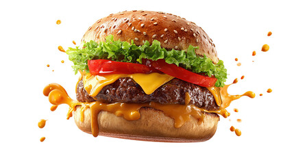 big fresh burger with cheese and bacon isolated on white background