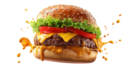 big fresh burger with cheese and bacon isolated on white background