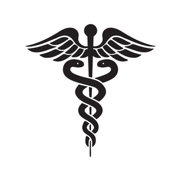 Classic medical emblem featuring intertwined serpents and winged staff, a powerful symbol representing health, healing, and professional care in various healthcare contexts