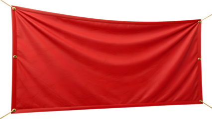 Red banner with grommets isolated on transparent background
