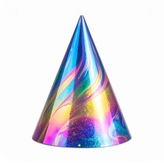 Fototapeta premium Iridescent Party Hat with Multicolored Surface on White Background