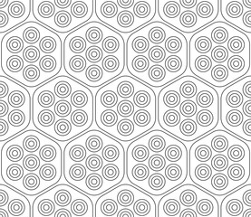 Geometric hexagon pattern coloring page with concentric circle ornament for adult relaxation therapy book seamless abstract mosaic design background printable meditation art template