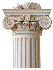 Obraz premium Majestic architectural detail: a classical column stands against a pure white backdrop, highlighting its intricate design, timeless elegance, and historical significance.