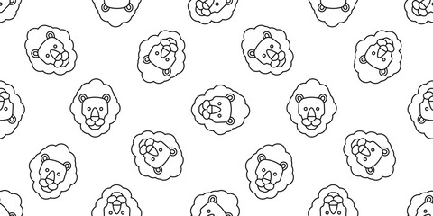 Obraz premium lion faces line seamless pattern print design vector illustration