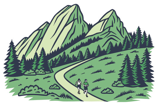 Boulder Colorado mountain trail vector, modern adventure style
