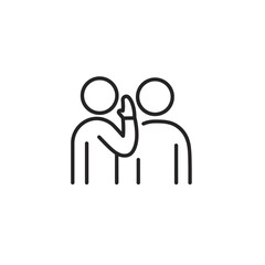 Two people whispering secrets to each other in a minimalist line art style.