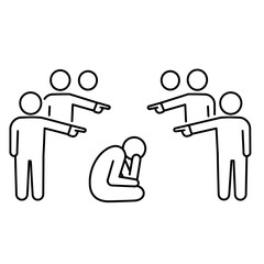 Victim of bullying surrounded by people pointing fingers at him.
