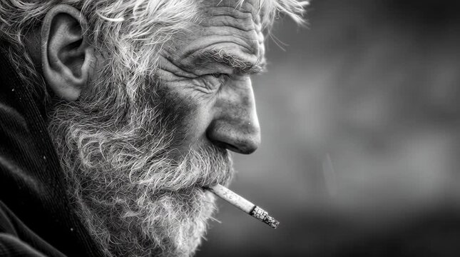 fisherman cigarette Black and white profile of an old fisherman smoking a cigarette, deep lines  and sea salt in his beard telling a powerful story of a life shaped by the  ocean