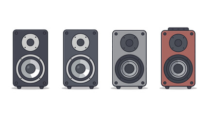 Black audio speaker isolated on white background with bass woofer and stereo system