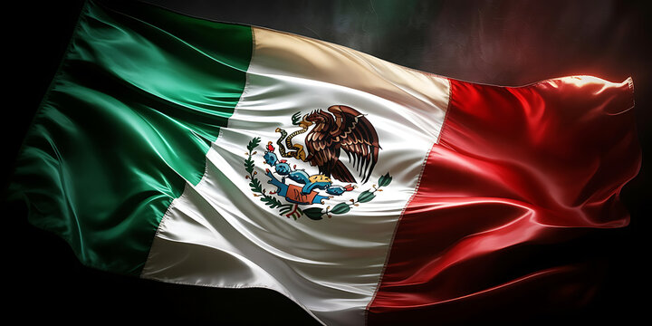 The Mexican flag proudly displaying its vibrant colors. Generative AI - Powered by Adobe