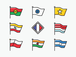 Collection Of National Flags Depicted In A Simple Colorful Cartoon Style