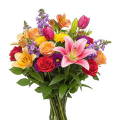 Fototapeta premium Vibrant bouquet of assorted fresh flowers with a dark background.