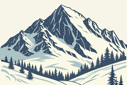 Modern flat vector of Denali Alaska mountain peak with icy tone
