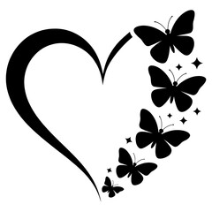 Heart Silhouette with Flying Butterflies Vector
